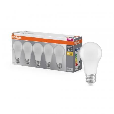 5er-Pack Osram E27 LED Lampe in Glühlampenform 8.5W wie 60W 2700K warmweißes Licht